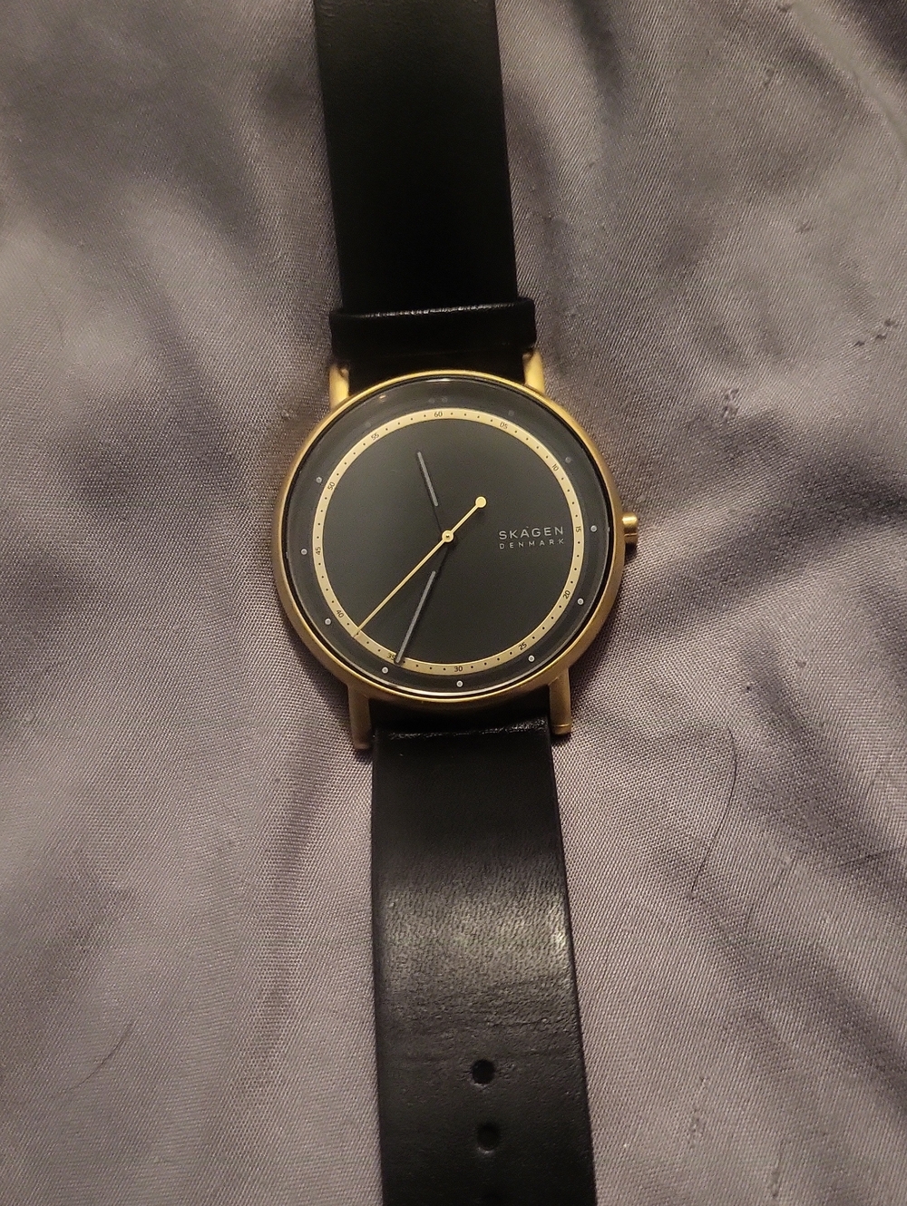 Skagen Denmark Signature Black Watch Quartz Movement Black Leather Strap